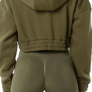 55% coton 45% Spandex goutte épaule Style surdimensionné recadrée coupe saule femmes classique capitale pleine fermeture éclair coton coréen culture à capuche - Product Image 6