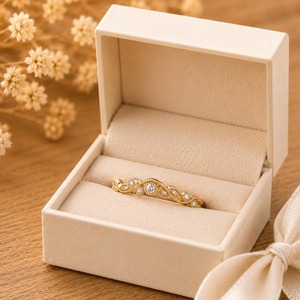 Bague de Mariage Élégante en Or Massif 14K Certifiée IGI, Diamant de Laboratoire Taille Ronde Brillante, Motif Feuille Chevron Vintage, 0.18 Ct E-F VS - Product Image 4