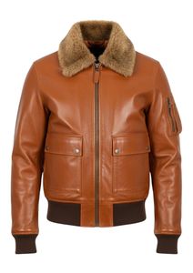 Chaqueta Clásica de Cuero Genuino para Hombre, Estilo Bomber, con Cuello de Piel, Ropa de Invierno, Estilo Urbano - Product Image 3