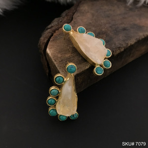 Boucle d'oreille turquoise Boucles d'oreilles design plaqué or clou géométrique Bijoux en laiton Boucle d'oreille de fiançailles - Product Image 2