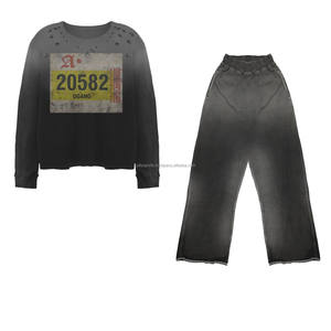 Venta al por mayor de peso pesado de algodón de los hombres chándal personalizado gimnasio Jogger conjunto de dos piezas para los hombres con logotipo transpirable chándal - Product Image 1