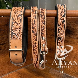 Collar de perro de lujo de cuero con herramientas manuales personalizado de los fabricantes, conjuntos de collar de correa de cuero genuino para perros y gatos - Product Image 1