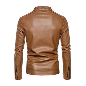 Automne printemps hommes décontracté mince jaune véritable veste en cuir de vachette Vintage moto motard manteau toile tissu pour l'hiver - Product Image 3