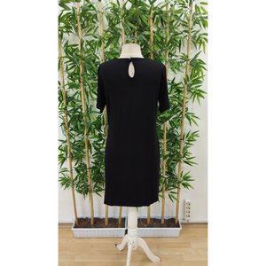 Robe courte en viscose à col en dentelle et manches courtes pour femme, 35258 - Noir - Product Image 5