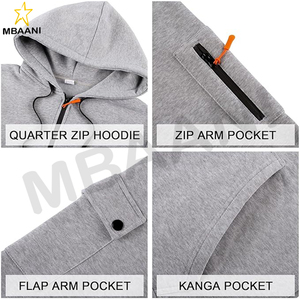 Multiple athletic <b>fleece</b> pullover options are available that combine a hoodie, <b>quarter</b>-<b>zip</b>, and kanga pocket. - Product Image 6