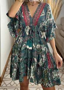 Main bloc imprimé indien coton robe d'été Boho Hippie Floral arc décor naturel taille numérique fête de mariage porter lavable - Product Image 2