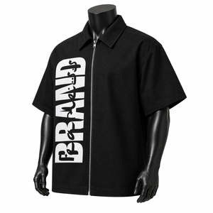 Camisa de Alta Calidad Personalizada para Hombre, Estilo Urbano, Cierre de Cremallera, Manga Corta, Corte Holgado, Estampado Gráfico Grande, OEM - Product Image 3