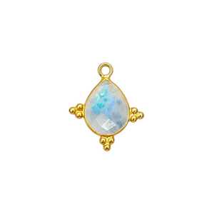 Pendentif en forme de poire en pierre de lune arc-en-ciel, serti en clos fantaisie, en argent sterling plaqué or, fait main, connecteur de bijoux fantaisie - Product Image 1