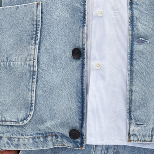 Veste en jean matelassée en coton bleu clair vintage pour hommes, surdimensionnée, boutons, décoration, col à capuche, hiver, été, automne - Product Image 5