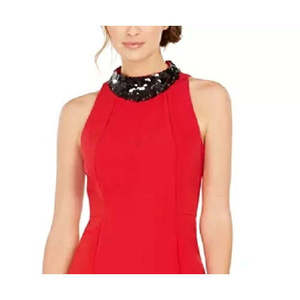 Abito da sera lungo rosso da donna Taylor con scollo a paillettes e vita naturale, taglia 12Av/Md/Rg - Product Image 2