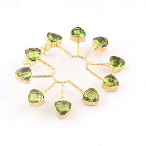 New Arrival 8mm Trillion Multi Stone <b>Peridot</b> Quartz Designer Stud <b>Earrings</b> Gold Plated Hammered Finish Push Back <b>Earrings</b> Gift - Product Image 3