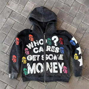 Sweat à capuche oversize pour homme en molleton 100% coton, broderie, col à capuche déchiré, motif uni, imprimé numérique, doublure, taille XL - Product Image 3