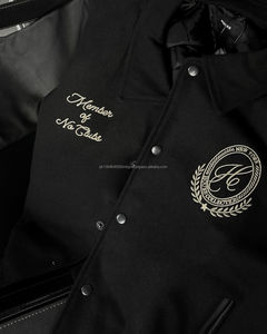 Blouson aviateur universitaire en laine de grande taille pour hommes, style High Street, col rabattu, motif letterman décontracté brodé sur mesure - Product Image 3