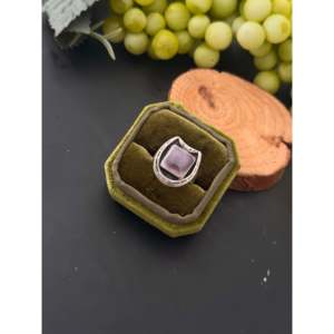 Bague ajustable en argent sterling et coquille de Wampum violette, artisanale Navajo, objet culturel de collection - Product Image 3