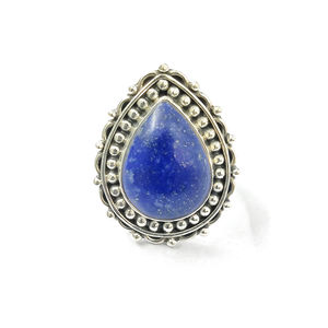 Bague vintage en lapis-lazuli (7,8 grammes) avec sertissage clos sur alliage, taille ajustable, bijou en pierre précieuse façonné à la main, idéal pour les cadeaux - Product Image 1