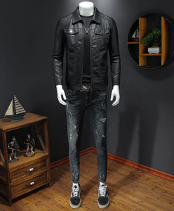 Vestes en cuir noires brodées de haute qualité pour hommes, veste en cuir zippée, design personnalisé, teinture noire pour hommes - Product Image 2