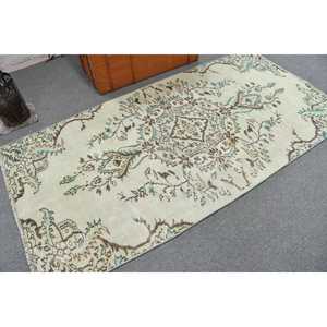 Alfombra de 3.8x7.8 pies, Alfombra Turca Vintage, Alfombra Marroquí Marrón y Azul - Product Image 1