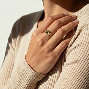Jeulia Gold Plated Bypass Oval <b>Moss</b> <b>Agate</b> Fashion Engagement <b>Ring</b> - Product Image 5