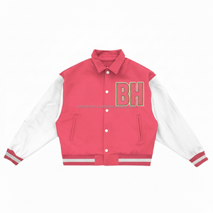 Varsity Jacket 450 GSM Wool Fabric Pink and <b>White</b> Design Custom Embroidered Logo Unisex Fashion Outerwear Women Varsity Jacket - Product Image 1