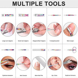 ชุดทำเล็บมือแบบมืออาชีพสุดหรูอุปกรณ์ดูแลเล็บเท้าแบบ10 in 1กล่องสแตนเลสสำหรับผู้ชายผู้หญิงสีชมพู - Product Image 3