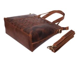Bolso de Hombro Tipo Tote Trenzado de Cuero Marrón Tejido para Mujer, Estilo Vintage, con Patrón de Caramelo, Cierre de Cremallera y Correa Única - Product Image 3