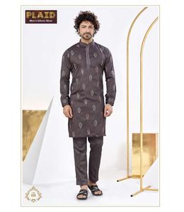 Kurta ผ้าไหมนุ่มสำหรับผู้ชายที่มีการปักประดับเหมาะสำหรับการชุมนุมแบบดั้งเดิมผู้ผลิตอินเดีย - Product Image 1