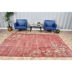 5.9x9.4 ft Turkish Rug, <b>Red</b> Plants & trees Vintage Rug <b>Wool</b> - Product Image 1