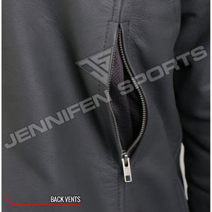 เสื้อแจ็คเก็ตรถจักรยานยนต์กันลมผู้ชายพร้อมกะโหลกพิมพ์หนัง Cowhide ของแท้หนังเรียบซิปปิดภายในซับใน - Product Image 5