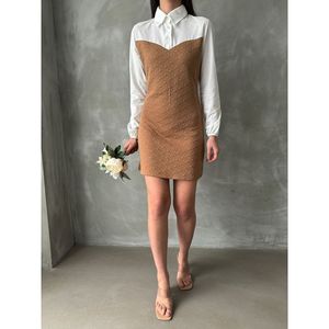 Arm and <b>Upper</b> Chest Poplin Knee-Length Wholesale Dress - STONE - Product Image 6