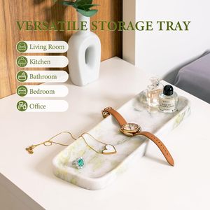 Bandeja de tocador ligera de mármol natural moderno Koville, Bianco Palomino, rectangular, de piedra, para lavabo de baño o encimera de cocina, 12x4 pulgadas - Product Image 4
