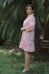 Indian hand block cotton short <b>dress</b> woman stylish floral printed <b>dress</b> personalized bride wedding gift summerwear <b>dress</b> on sale - Product Image 2