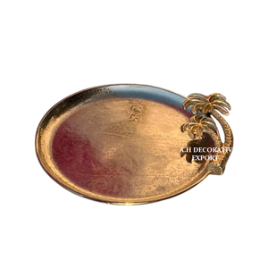 Gold Leaf Handle Handmade Recyclable Serving <b>Tray</b> Decorative Metal Platter for Wedding Table & Home Decor Dishwasher Safe - Product Image 6