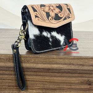 Monedero de Cuero Vacuno Repujado a Mano, Estilo Bohemio Occidental, Mini Cartera de Cuero Genuino para Mujer, Novedad al por Mayor 2025 - Product Image 1