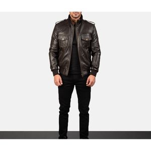 Men's Custom Logo Cow Skin <b>Leather</b> <b>Jacket</b> Solid Color Streetwear with Stand Collar <b>Winter</b> New Condition <b>jacket</b> for men - Product Image 5
