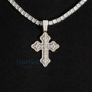 T Shape Moissanite Diamond Hip Hop Colgantes en 925 Silver Iced Out Cluster Micro Cross Colgante Collar para hombres - Product Image 1