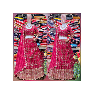 Ropa Étnica, Nueva Colección Exclusiva de Lehenga Choli Indio con Lentejuelas y Bordados, Diseño de Seda Sintética Georgette - Product Image 1
