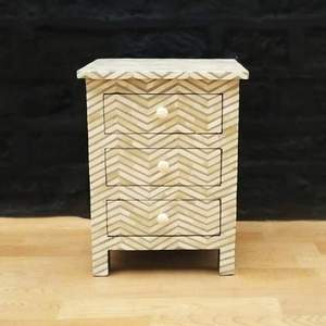Muebles con incrustaciones de hueso Incrustaciones de hueso Grandes 3 cajones Mesita de noche Muebles de nácar geométricos negros - Product Image 3