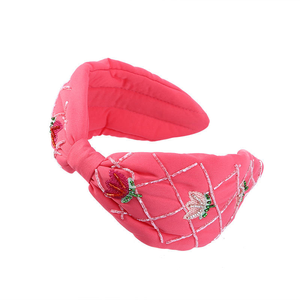 Nueva Diadema de Primavera con Cuentas, Bordado de Tulipanes a Cuadros, Color Caramelo, Accesorios para el Cabello de Moda para Mujer - Product Image 1