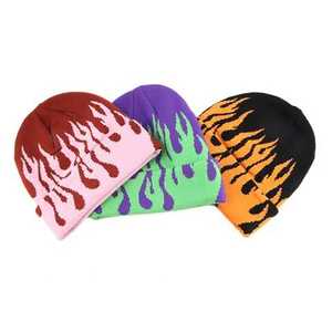 Wholesale unisex <b>Cap</b> 100%Acrylic <b>Men</b> Winter Beanie knitted Hat outdoor wear with all Over Embroidery logo Flame skull Beanie <b>cap</b> - Product Image 5