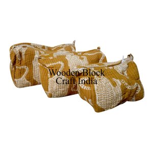 Juego de 3 Bolsas de Cosméticos de Viaje Hechas a Mano en India, Acolchadas, Vintage, con 3 Compartimentos, Estampadas a Mano, para Mujer - Product Image 4