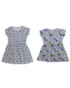 लड़कियों की ग्रीष्मकालीन पोशाक कैज़ुअल स्ट्रेट स्टाइल ओ-नेक प्रिंटेड छोटी आस्तीन बुना हुआ सूती आयु समूह बच्चों के थोक कपड़े के साथ