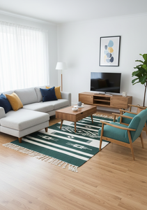 Tapis rectangulaire fantaisie en coton tissé à la main avec motif moderne lavable en machine pour la maison, les voyages et les pique-niques - Product Image 4