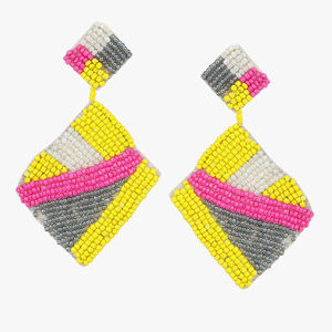 Boucles d'oreilles géométriques en perles Broderie artisanale de perles de rocaille Colorful Abstract Design Jewelry Modern Statement Accessories Custom - Product Image 1