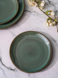Emerald Matte Ceramic Dinner <b>Plate</b> Metallic Rim Finish Smooth Glaze Surface Strong Durable Design for Refined Dining Settings - Product Image 2