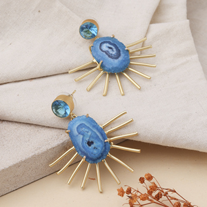 Boucles d'oreilles pendantes tendance en pierre naturelle Druzy plaquée or bleu pour un cadeau d'anniversaire, une fête et un usage quotidien - Product Image 3