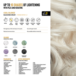 Crème décolorante COOL BLONDE - 8/9 niveaux, Crème décolorante avec pigment bleu anti-jaunissement et bisabolol, Fabriqué en Italie - Product Image 2