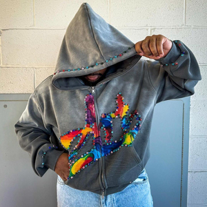 Streetwear Best Selling 100% Cotton Winter Rhinestone Hoodies Customized Design for Men in Stock - Product Image 6