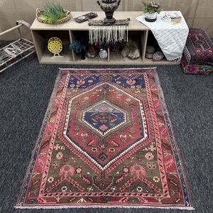 Tapis turc 4,6x6 pieds, tapis d'appoint vintage, tapis géométrique en laine rose et bleu - Product Image 1