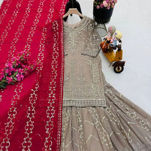 Traje Palazzo de seda pakistaní indio Georgette de imitación con bordado pesado de último diseñador con Dupatta para ocasiones de fiesta - Product Image 1