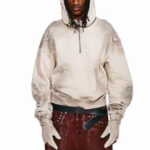 Sudadera con Capucha para Hombre, Estilo Vintage, de Alta Calidad, con Bolsillo Canguro, Lavado con Spray, Apliques Bordados y Costuras Exteriores - Product Image 1